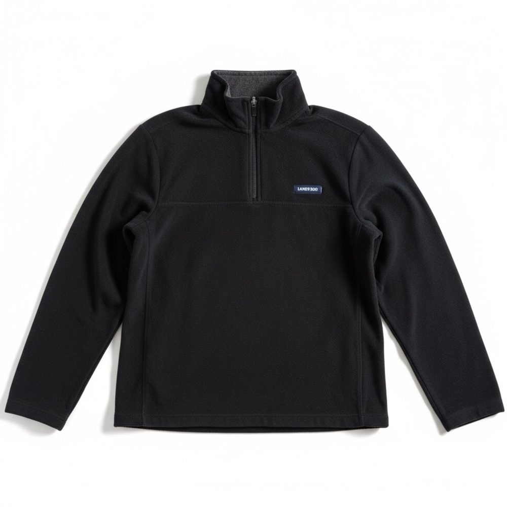Lands’ End Fleece Quarter Zip Pullover Cozy Outdoor Layer Travel Casual Black M